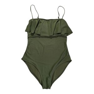 Old Navy One Piece Swimsuit Olive Green Ruffle Womens Size Large Built-in Bra
